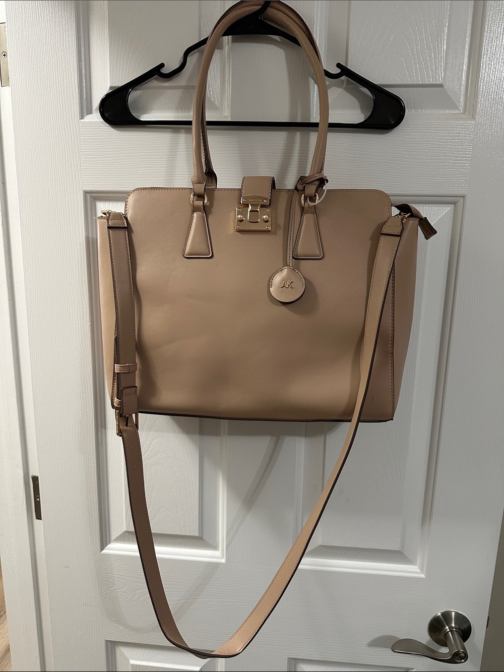 Anne Klein Taupe Satchel with Gold-Tone Accent